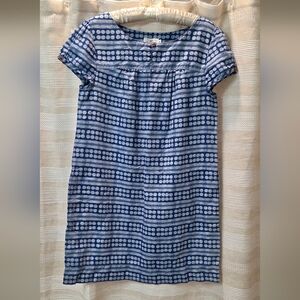 Vineyard Vines Navy and White Mini Dress Medium Linen Blend